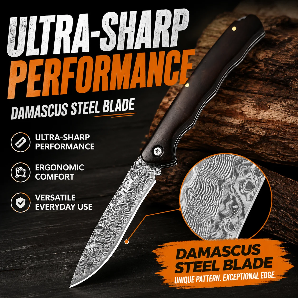 Pisau Lipat Bilah Baja Damasku - Dive Knife Titanium ulasan dan harga